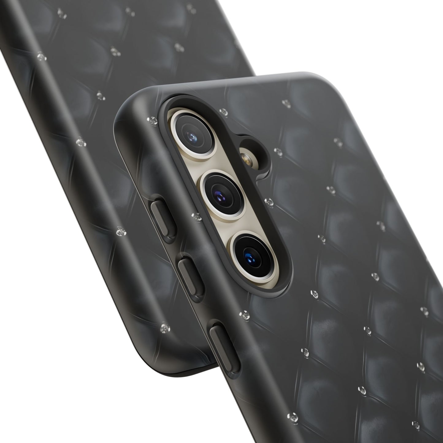 Stylish Tough Phone Case - Elegant Black Quilted Design