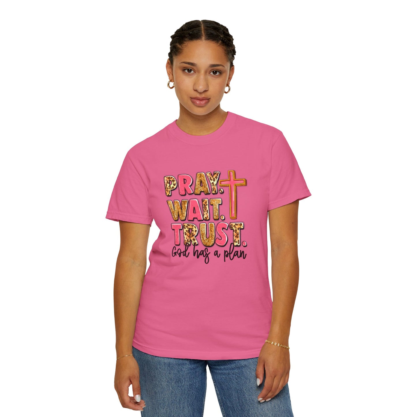 Inspirational Unisex Garment-Dyed T-Shirt - 'Pray Wait Trust'
