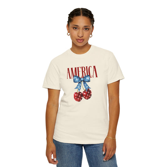 Patriotic Cherry Graphic T-Shirt for Independence Day