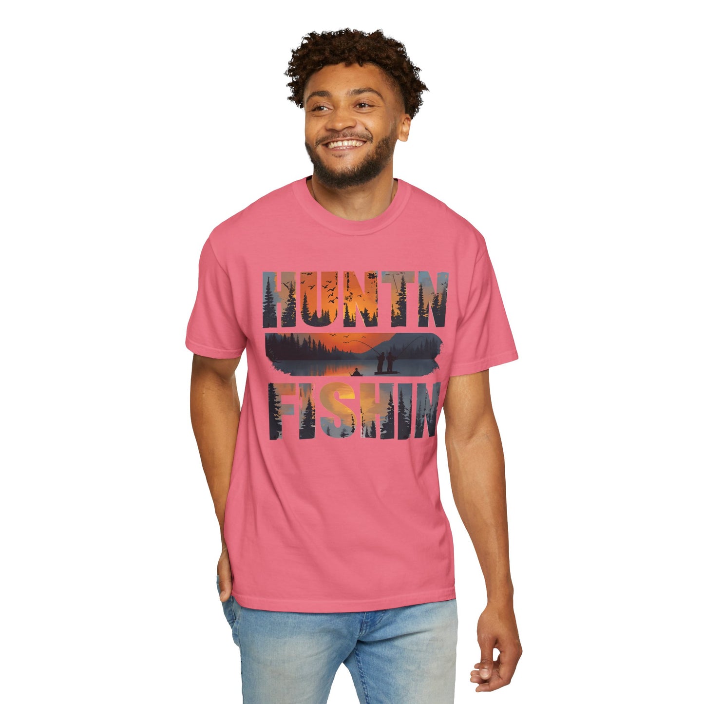Unisex Garment-Dyed T-Shirt – "HUNTIN' & FISHIN'" Outdoor Adventure Tee