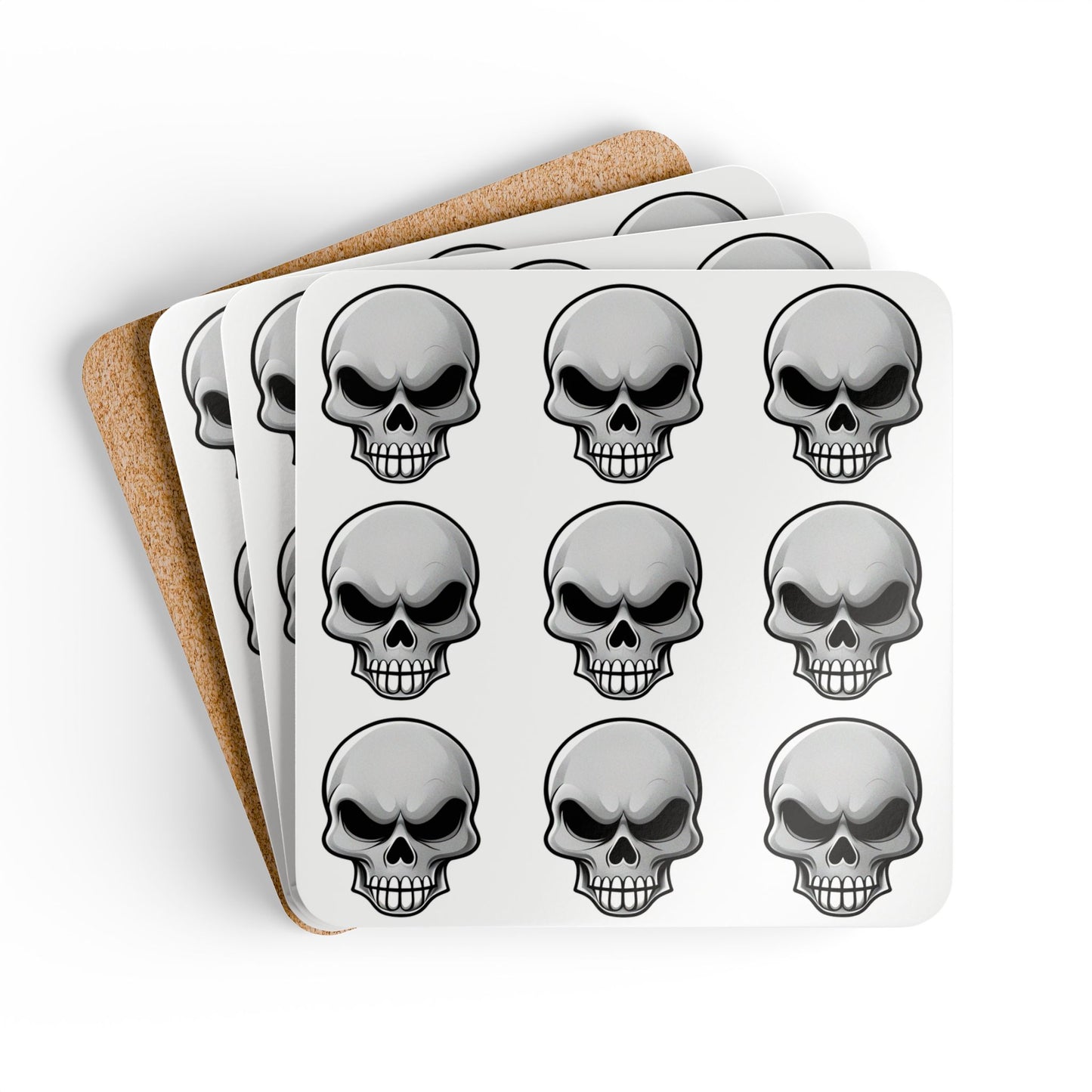 Skull Cork Coaster Set - Gothic Home Decor for Halloween and Parties