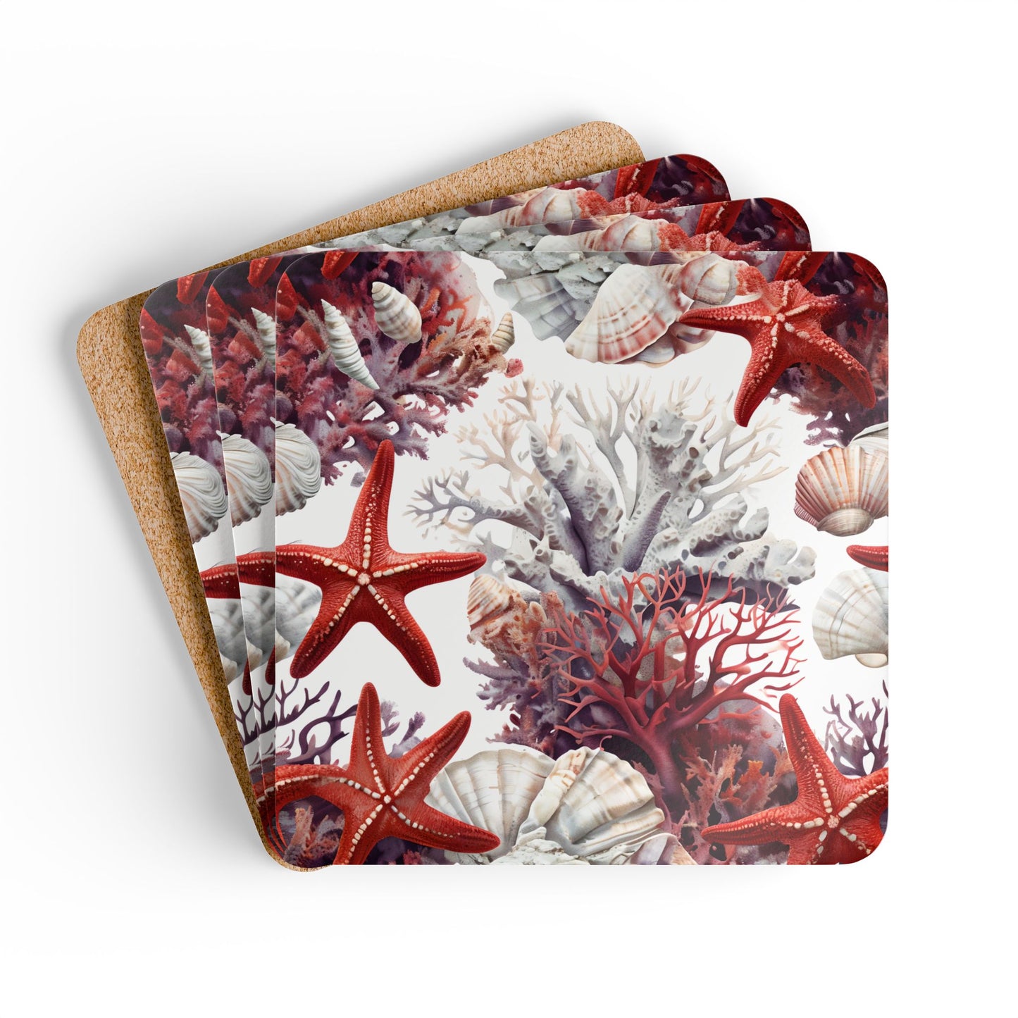 Marine Life Coaster Set - Coral and Starfish Design - Perfect for Beach Lovers