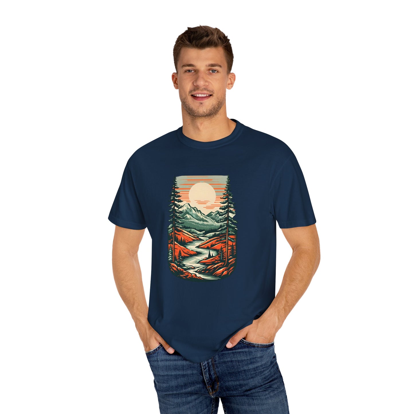 Unisex Garment-Dyed Nature Illustration T-shirt - Perfect for Outdoor Lovers