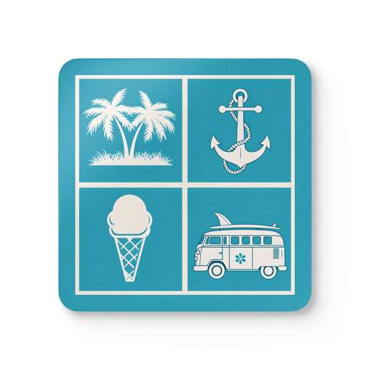 Tropical Vibes Cork Coaster Set - Anchor & Ice Cream Design
