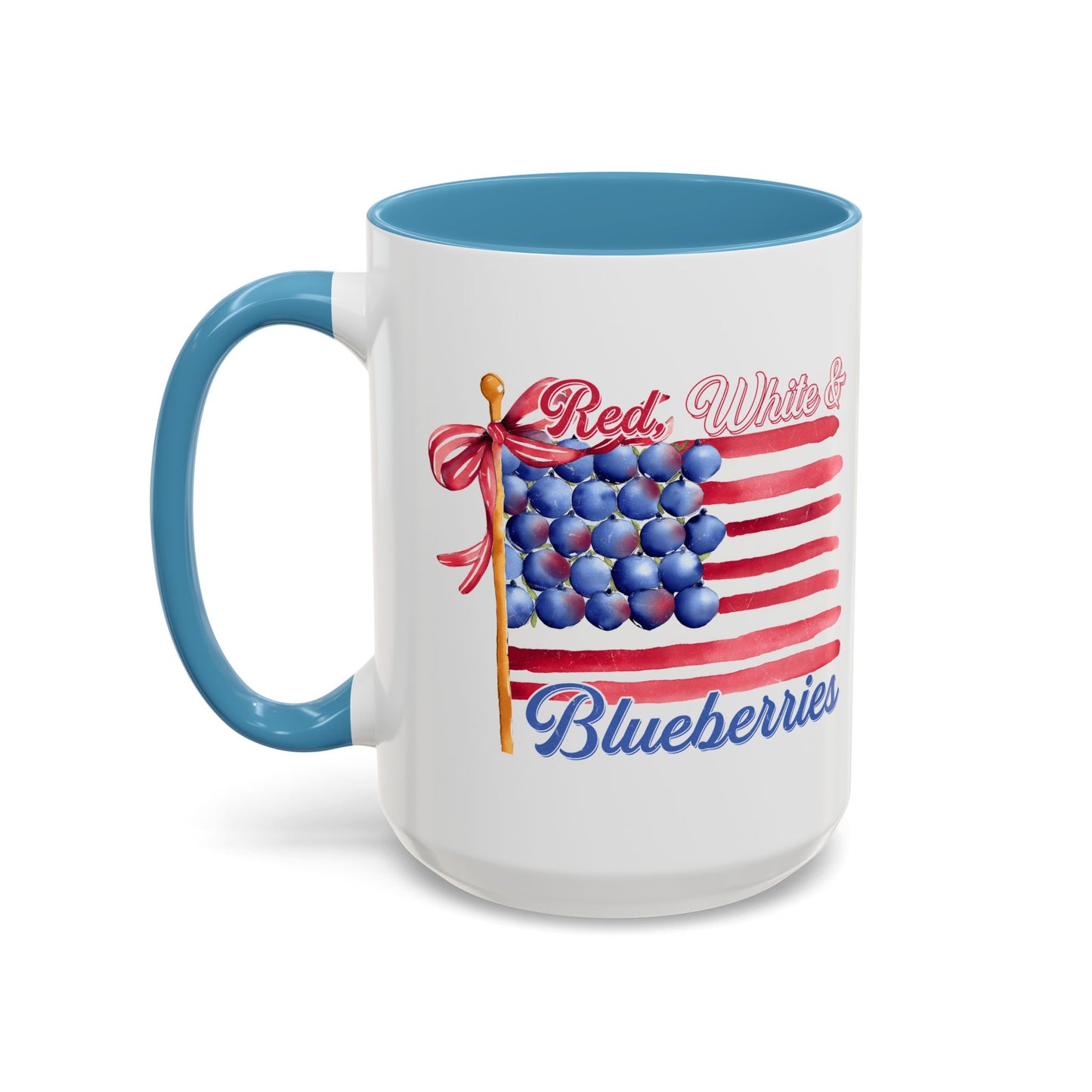 July 4th Accent Coffee Mug with Red, White & Blueberries Design, Patriotic Mug, Americana Decor, Summer BBQ Drinkware, Holiday Gift