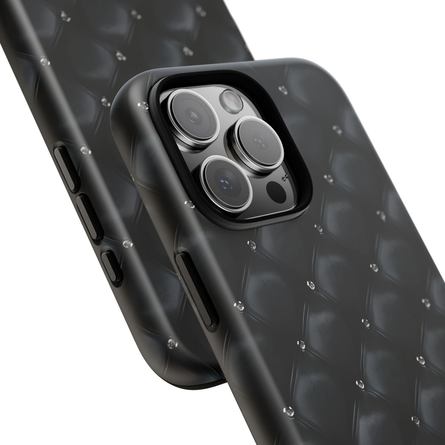 Stylish Tough Phone Case - Elegant Black Quilted Design