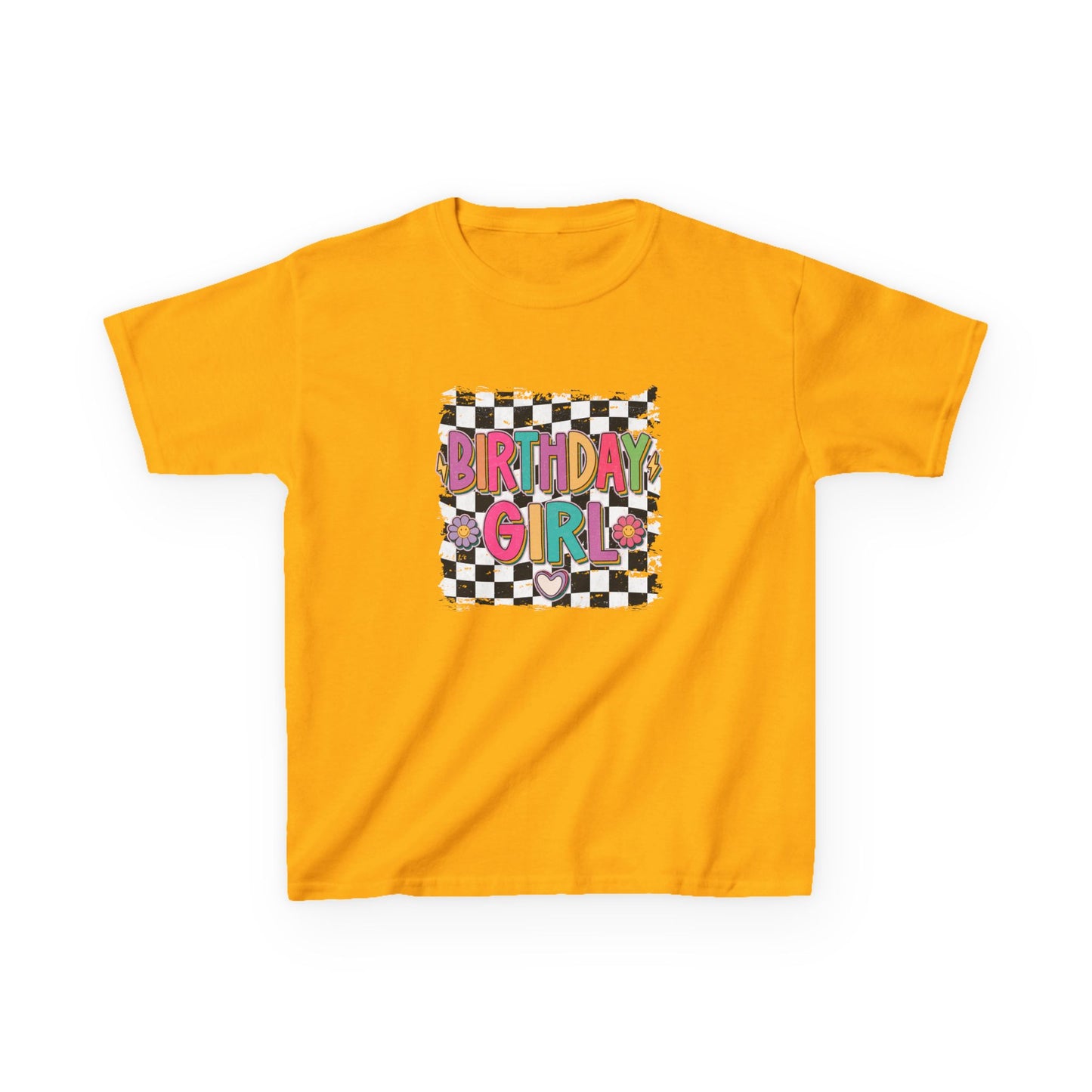 Birthday Girl Kids Heavy Cotton Tee - Fun Checkered Design for Celebrations