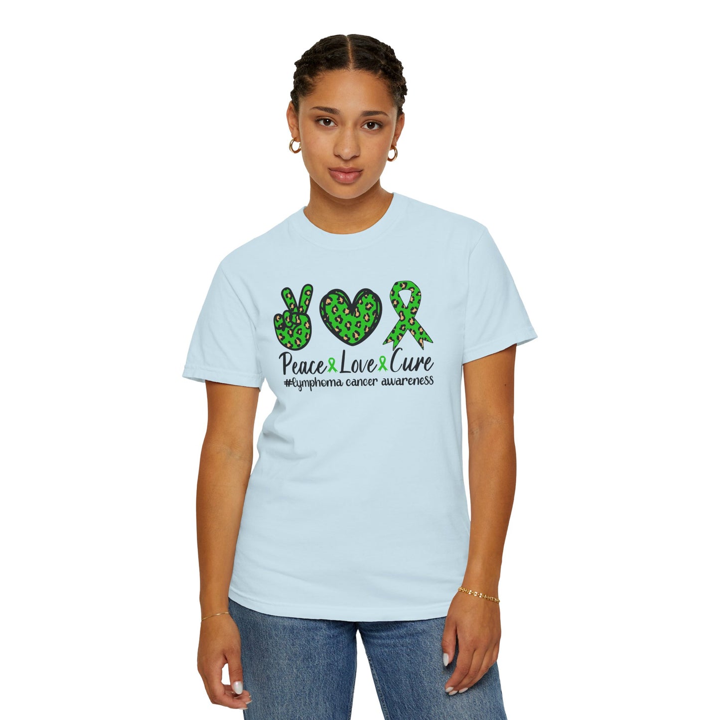 Peace, Love, Cure Unisex Garment-Dyed T-shirt for Lymphoma Awareness, Comfortable Tee, Cancer Support Shirt, Gift for Awareness [...]