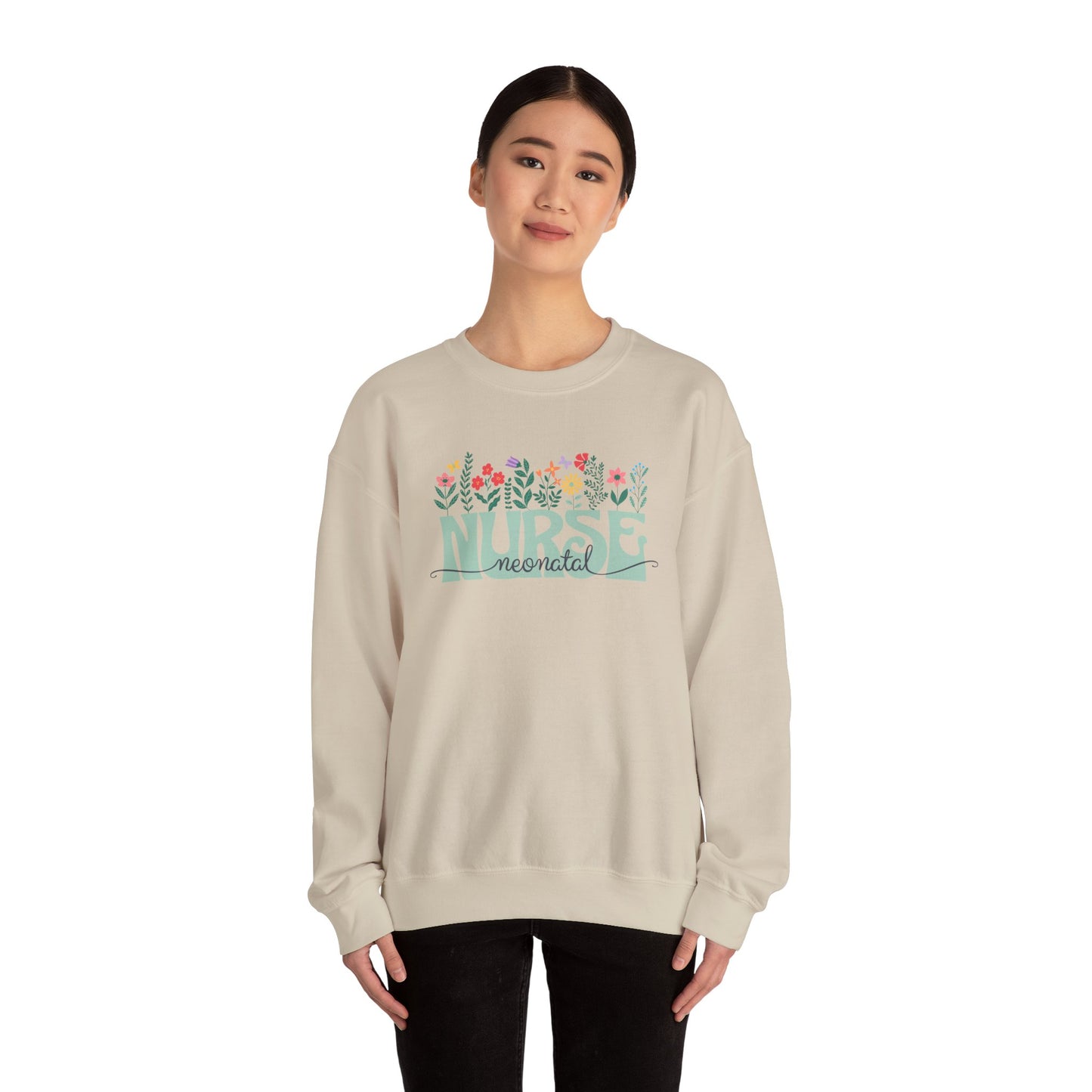 Floral Neonatal Nurse Sweatshirt - Unisex Heavy Blend™ Crewneck