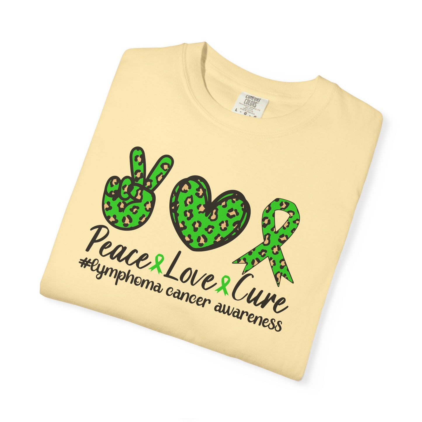 Peace, Love, Cure Unisex Garment-Dyed T-shirt for Lymphoma Awareness, Comfortable Tee, Cancer Support Shirt, Gift for Awareness [...]