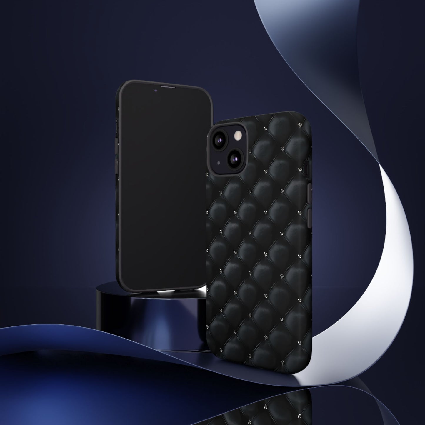 Stylish Tough Phone Case - Elegant Black Quilted Design