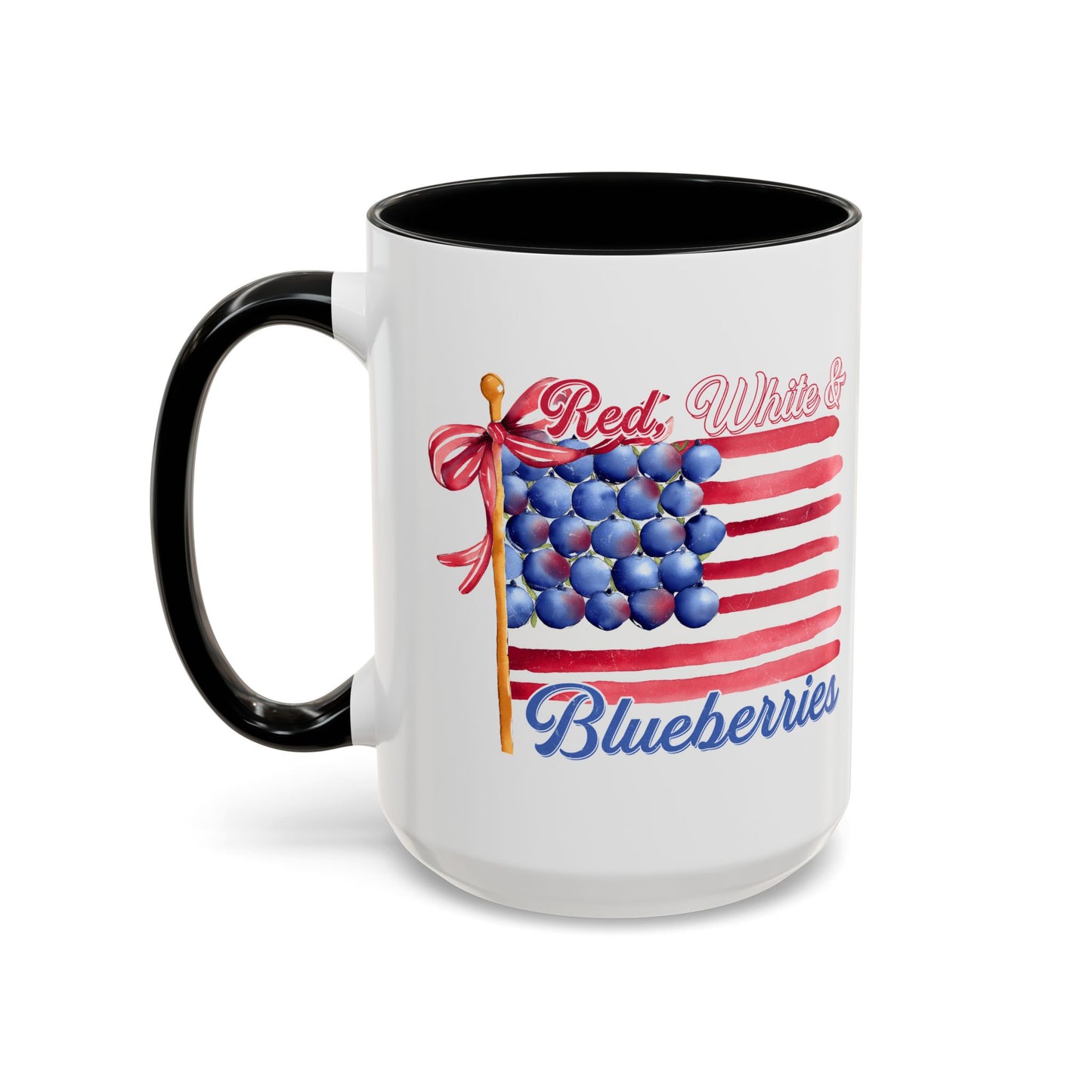 July 4th Accent Coffee Mug with Red, White & Blueberries Design, Patriotic Mug, Americana Decor, Summer BBQ Drinkware, Holiday Gift