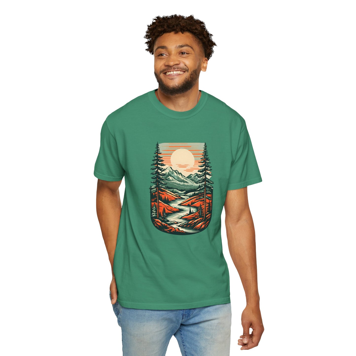 Unisex Garment-Dyed Nature Illustration T-shirt - Perfect for Outdoor Lovers
