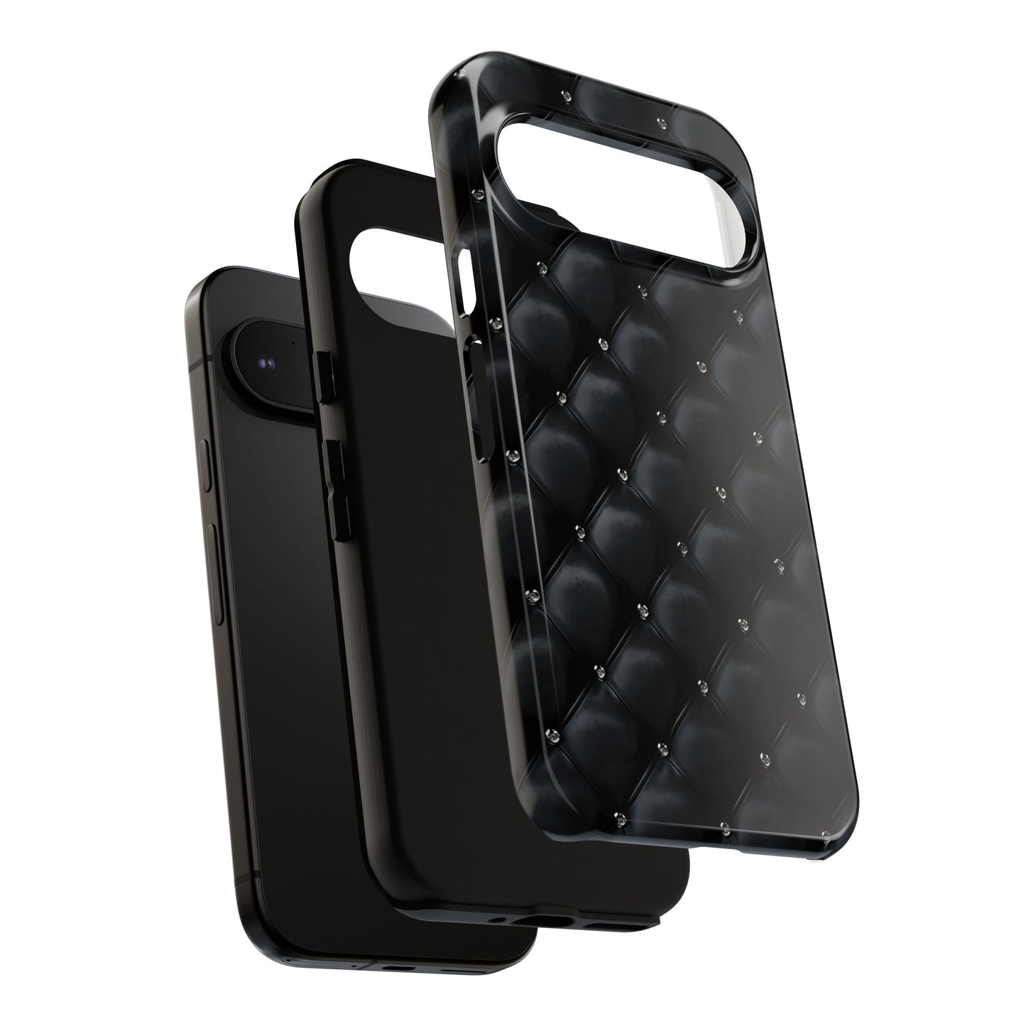 Stylish Tough Phone Case - Elegant Black Quilted Design