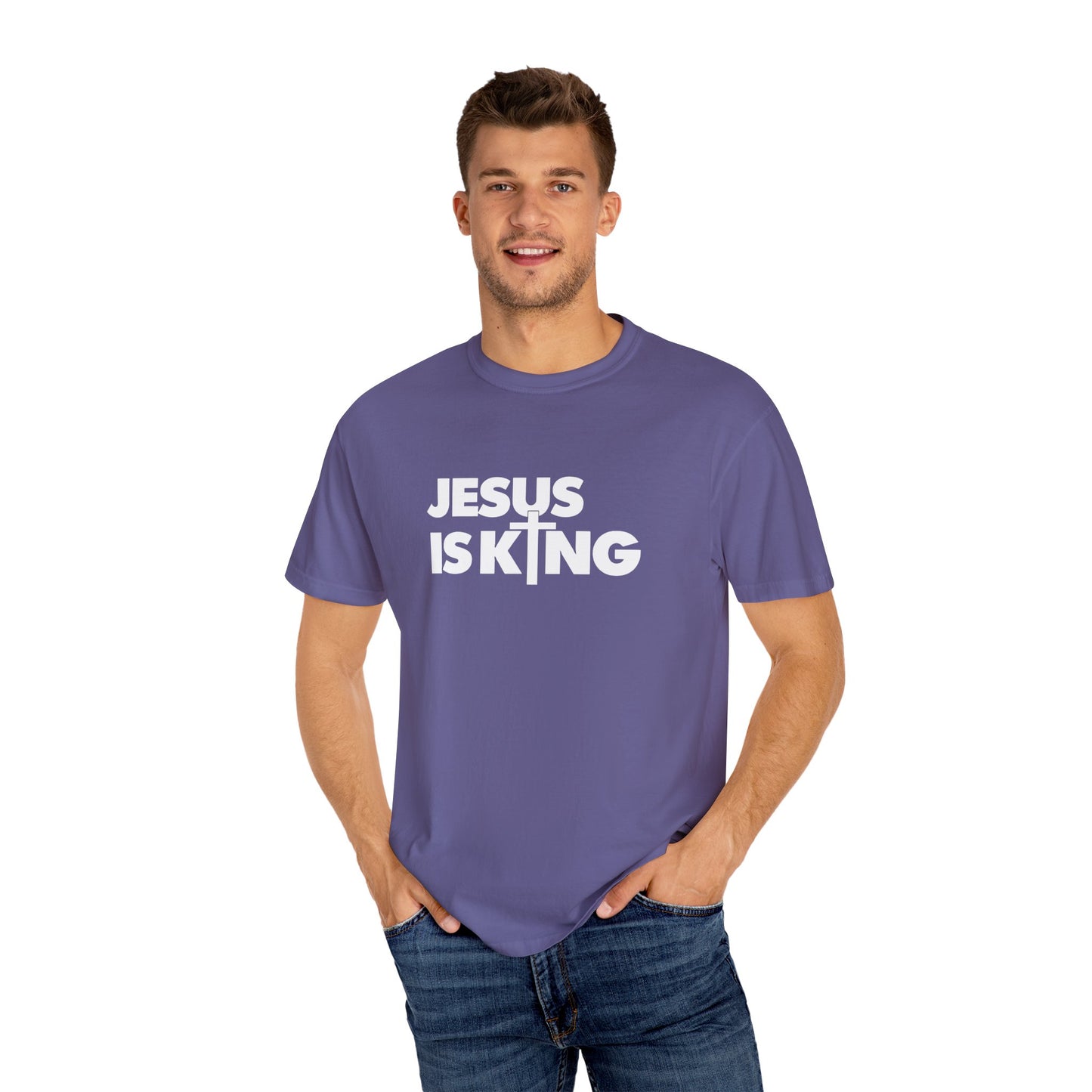 Unisex Garment-Dyed T-Shirt - "Jesus is King" Inspirational Tee