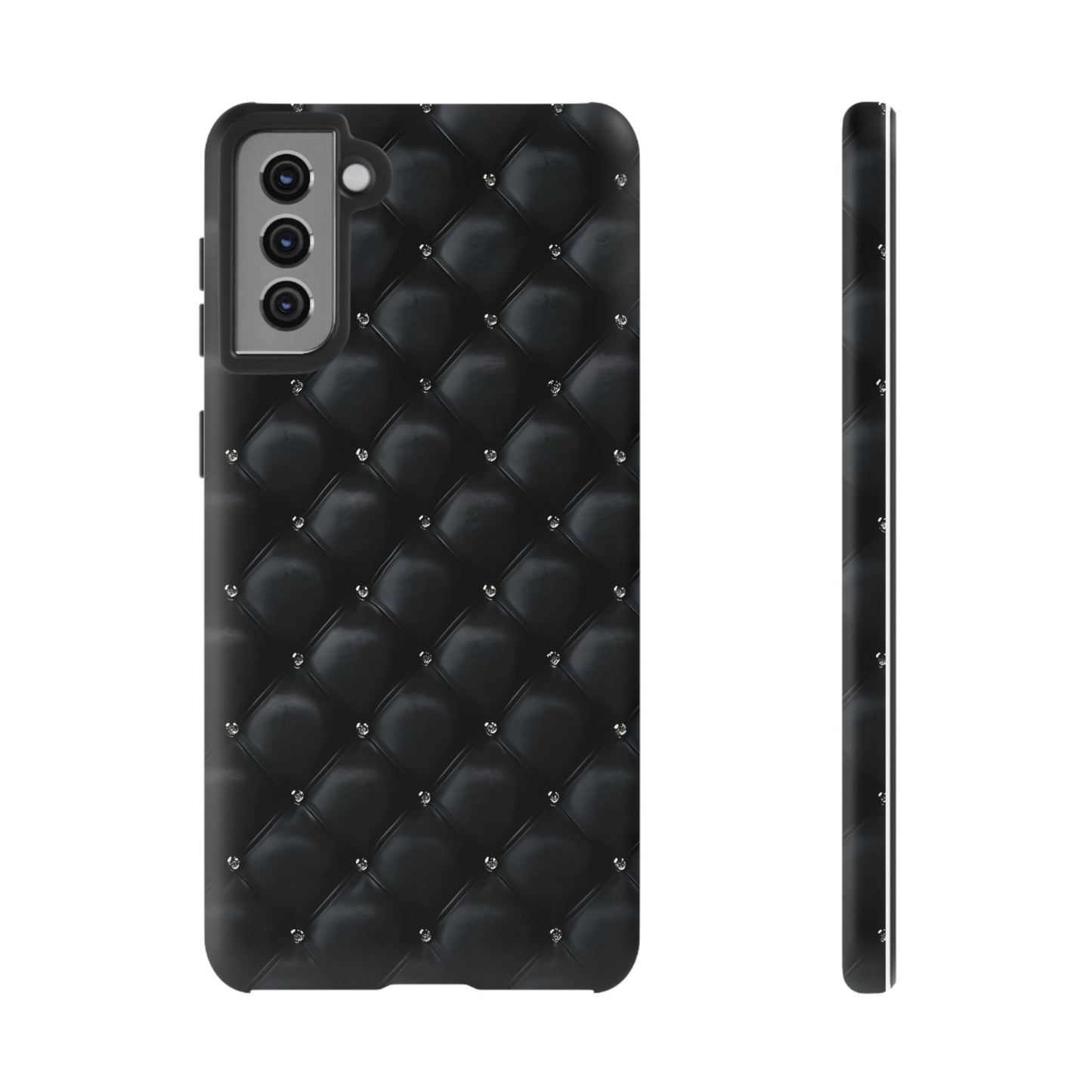 Stylish Tough Phone Case - Elegant Black Quilted Design