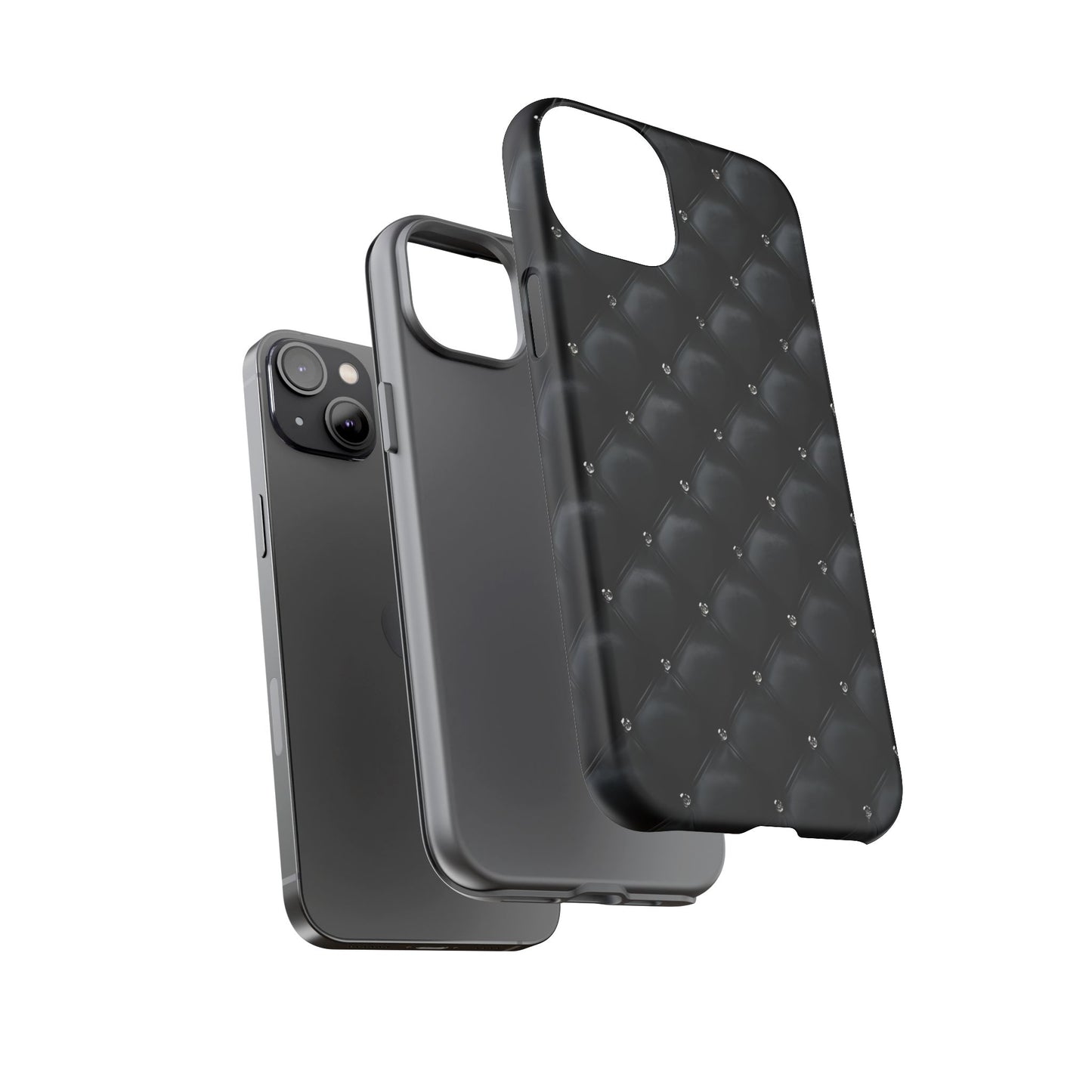 Stylish Tough Phone Case - Elegant Black Quilted Design