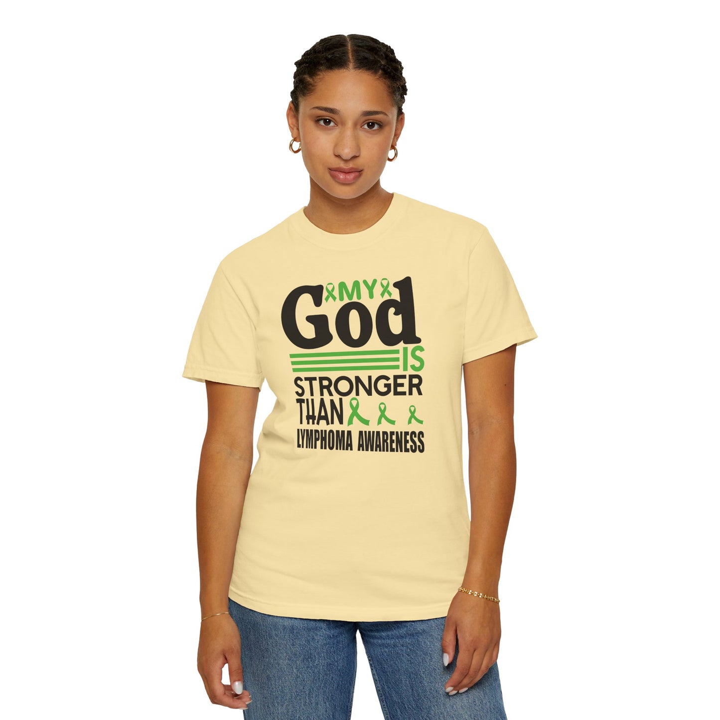 Lymphoma Awareness Tee - My God is Stronger Than, Unisex Garment-Dyed T-shirt, Cancer Support, Inspirational Gift, Comfortable Casual Wear