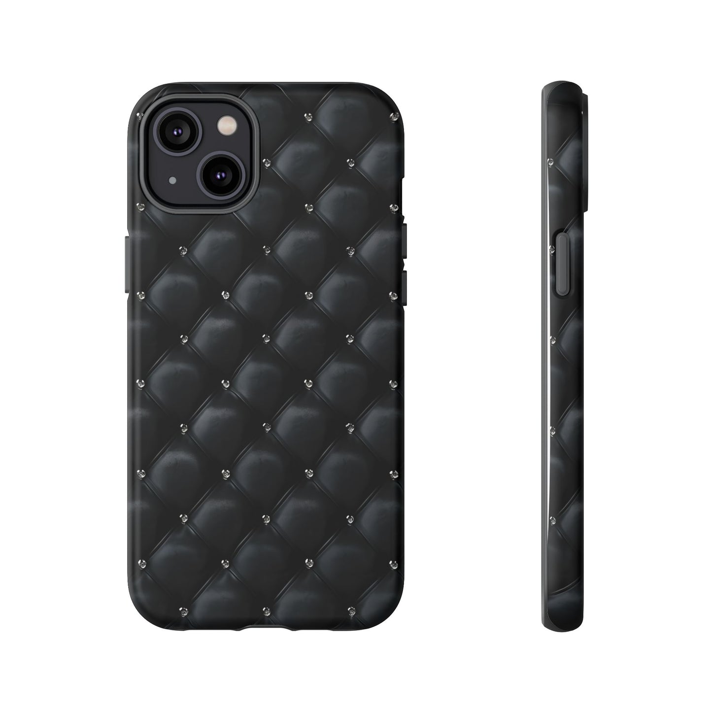 Stylish Tough Phone Case - Elegant Black Quilted Design