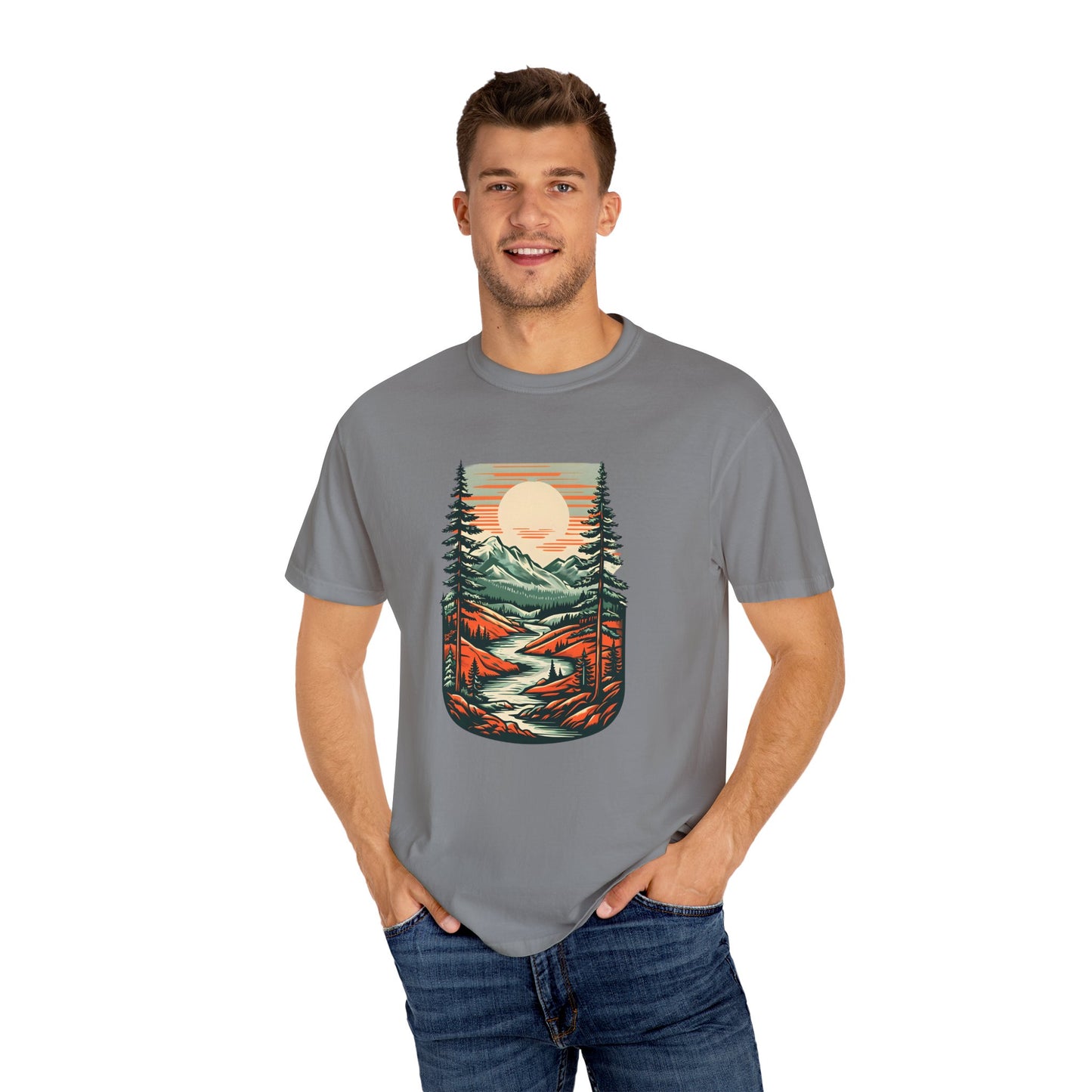 Unisex Garment-Dyed Nature Illustration T-shirt - Perfect for Outdoor Lovers