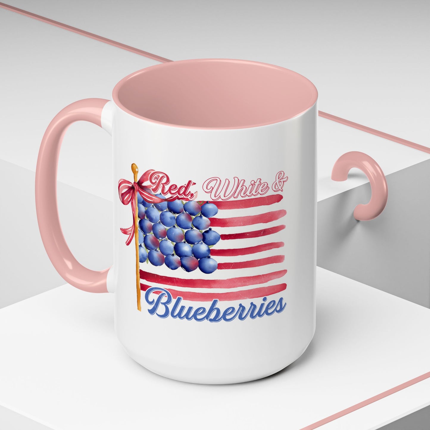 July 4th Accent Coffee Mug with Red, White & Blueberries Design, Patriotic Mug, Americana Decor, Summer BBQ Drinkware, Holiday Gift