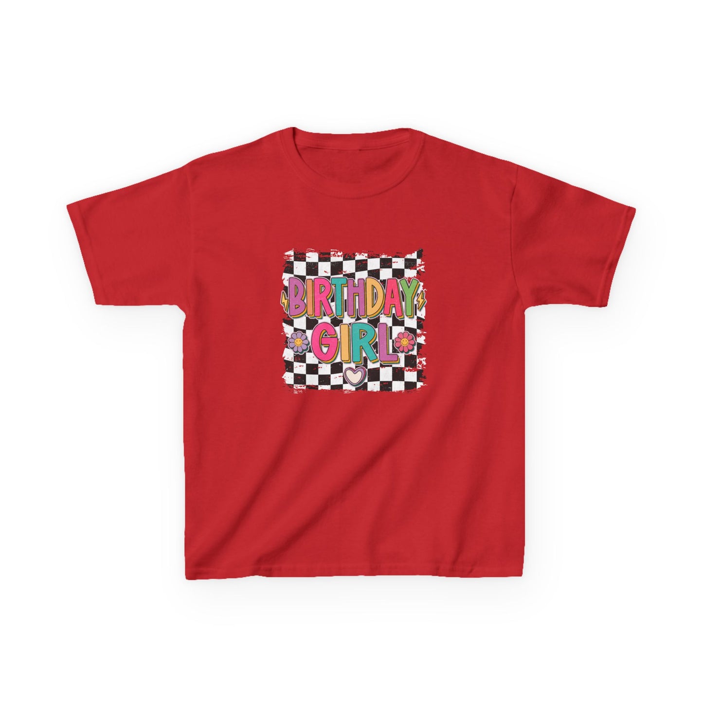 Birthday Girl Kids Heavy Cotton Tee - Fun Checkered Design for Celebrations
