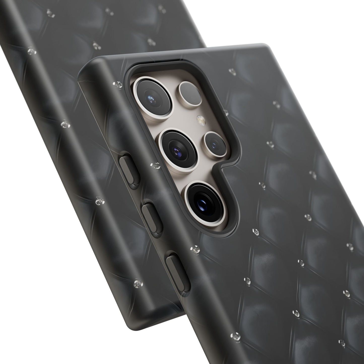 Stylish Tough Phone Case - Elegant Black Quilted Design