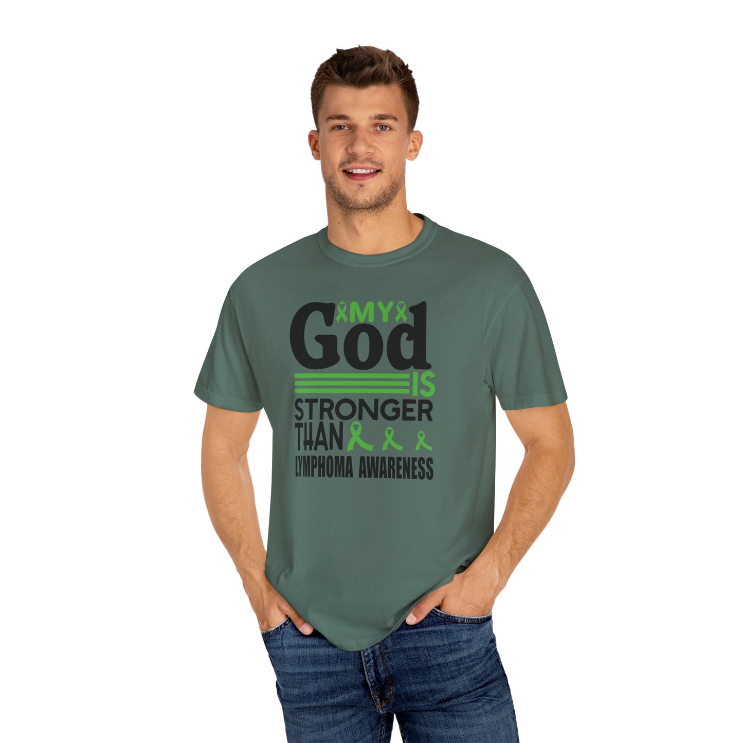 Lymphoma Awareness Tee - My God is Stronger Than, Unisex Garment-Dyed T-shirt, Cancer Support, Inspirational Gift, Comfortable Casual Wear