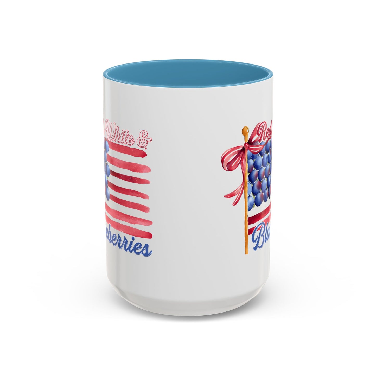 July 4th Accent Coffee Mug with Red, White & Blueberries Design, Patriotic Mug, Americana Decor, Summer BBQ Drinkware, Holiday Gift
