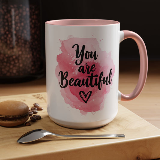 Inspirational Accent Coffee Mug - "You are Beautiful" - Perfect Gift for Friends and Self-Care Moments
