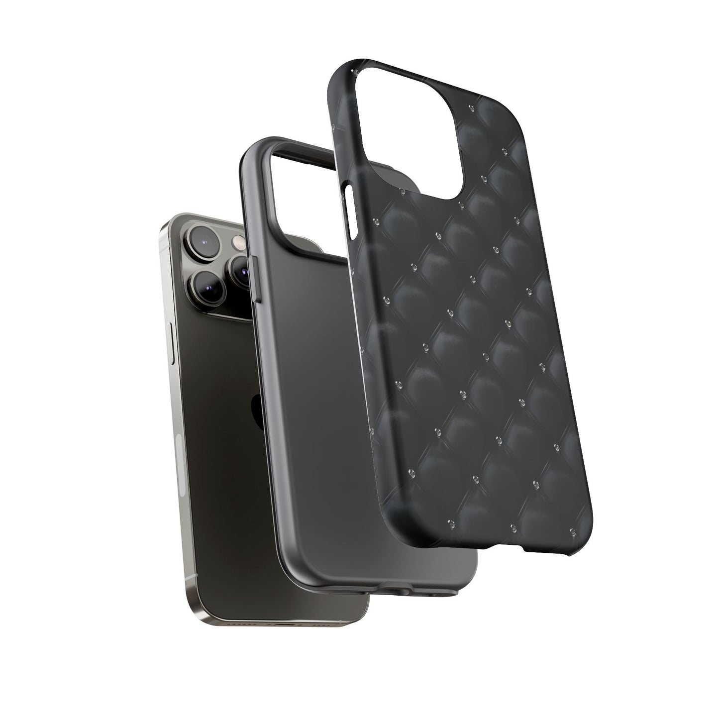Stylish Tough Phone Case - Elegant Black Quilted Design