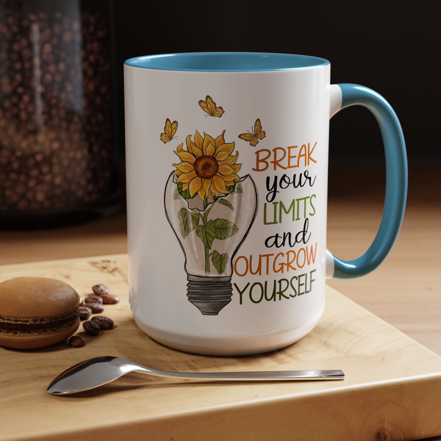 Inspirational Sunflower Coffee Mug - Break Your Limits & Outgrow Yourself - 15oz