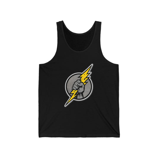 Unisex Jersey Tank with Electric Fist Design - Empowerment Workout Top