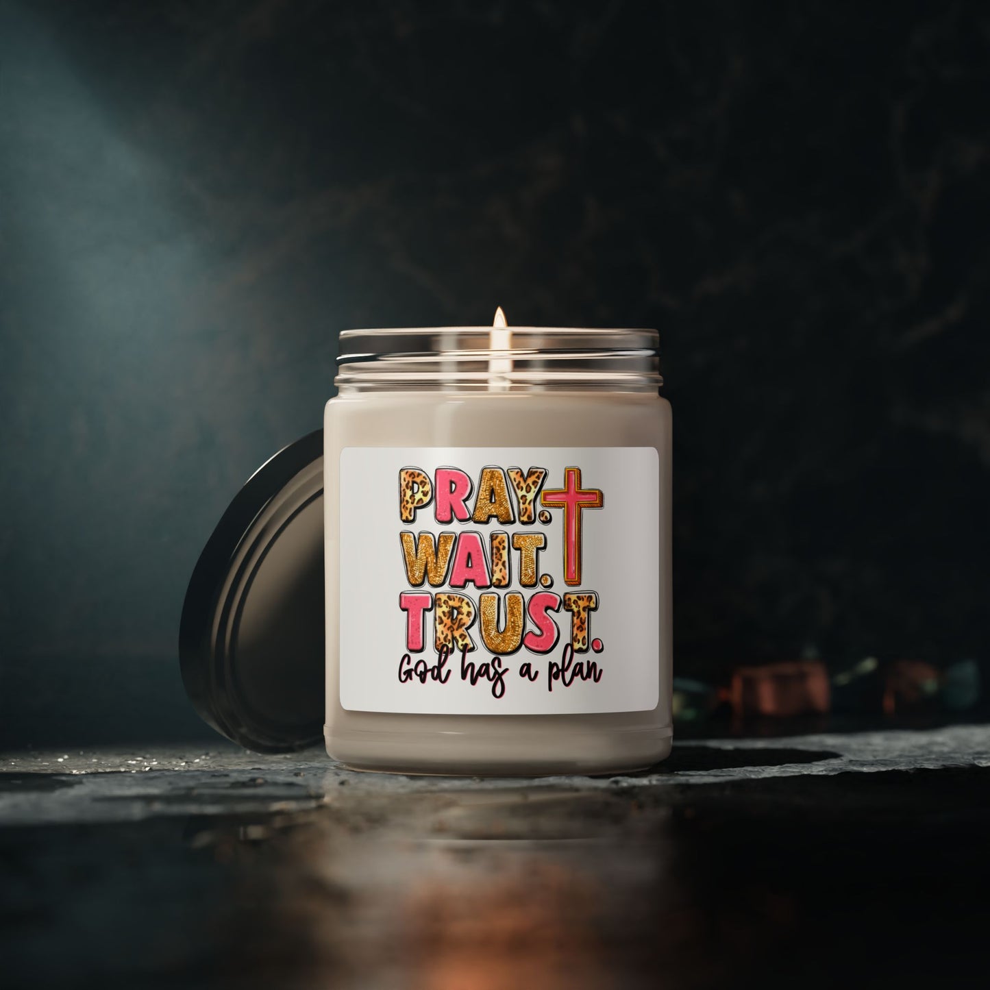 Inspirational Scented Soy Candle - "Pray Wait Trust" - 9oz