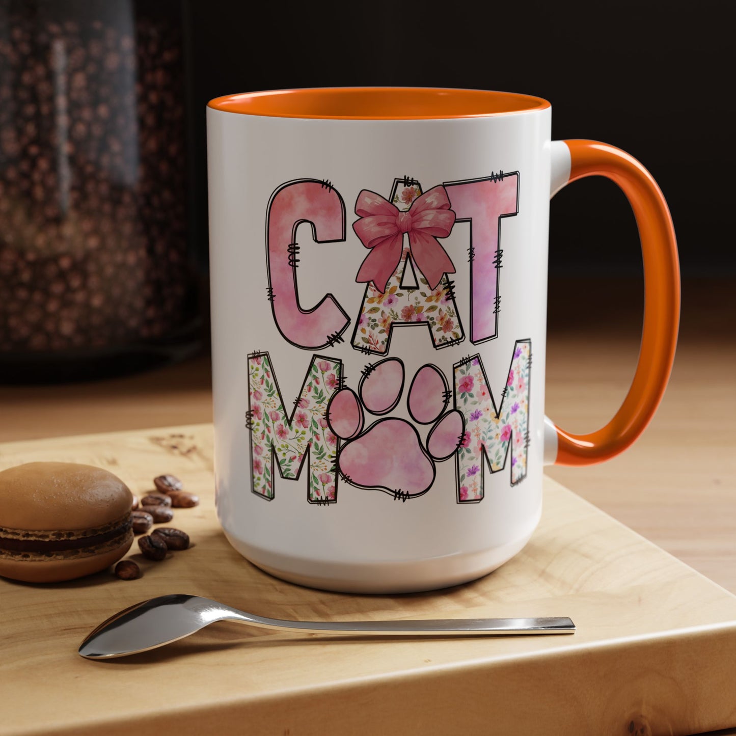 Floral Cat Mom 15oz Coffee Mug - Perfect Gift for Cat Lovers