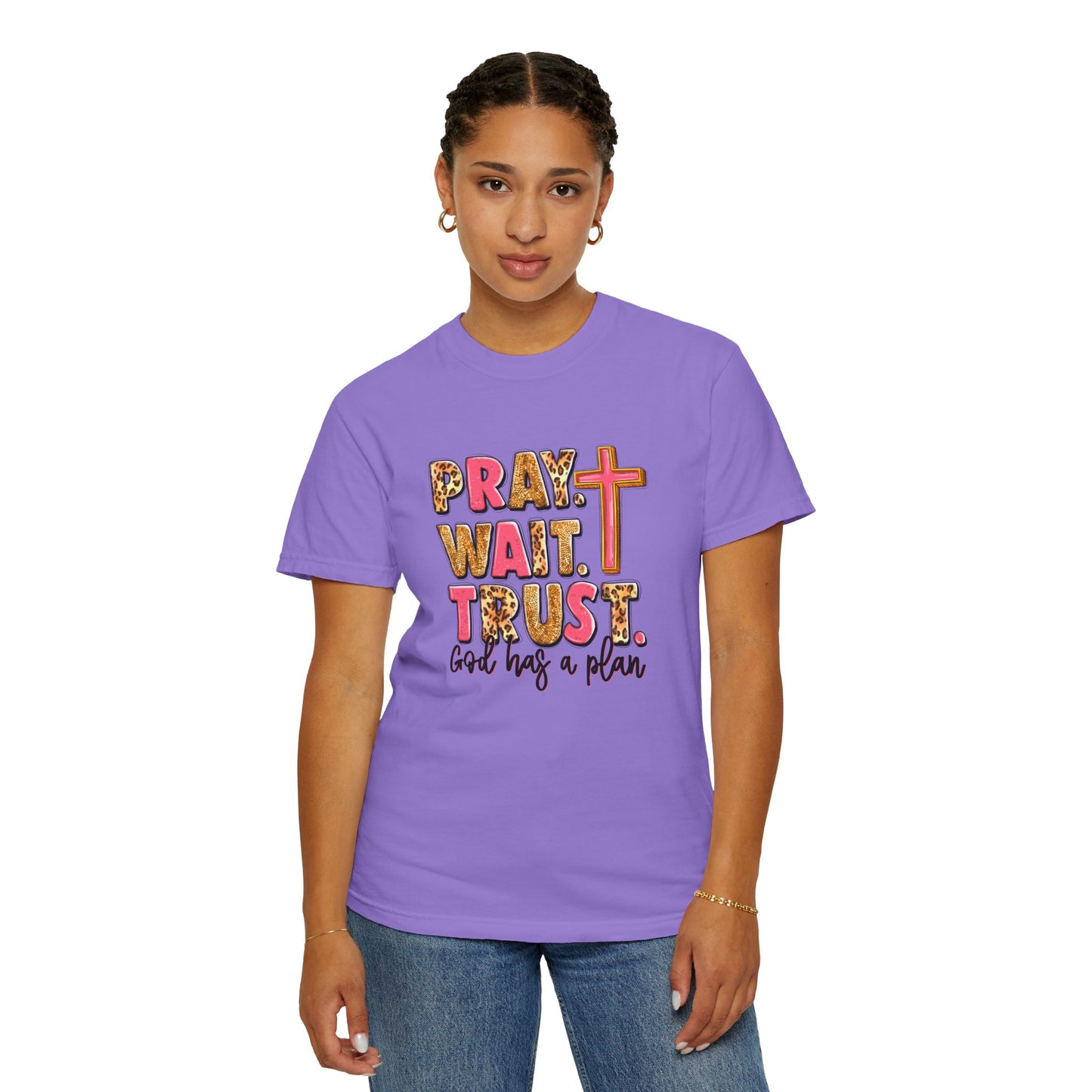 Inspirational Unisex Garment-Dyed T-Shirt - 'Pray Wait Trust'