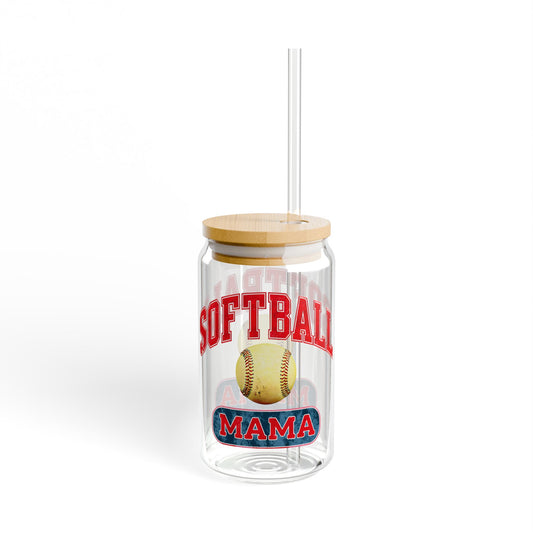 Softball Mama Sipper Glass - 16oz Drinkware for Sports Fans