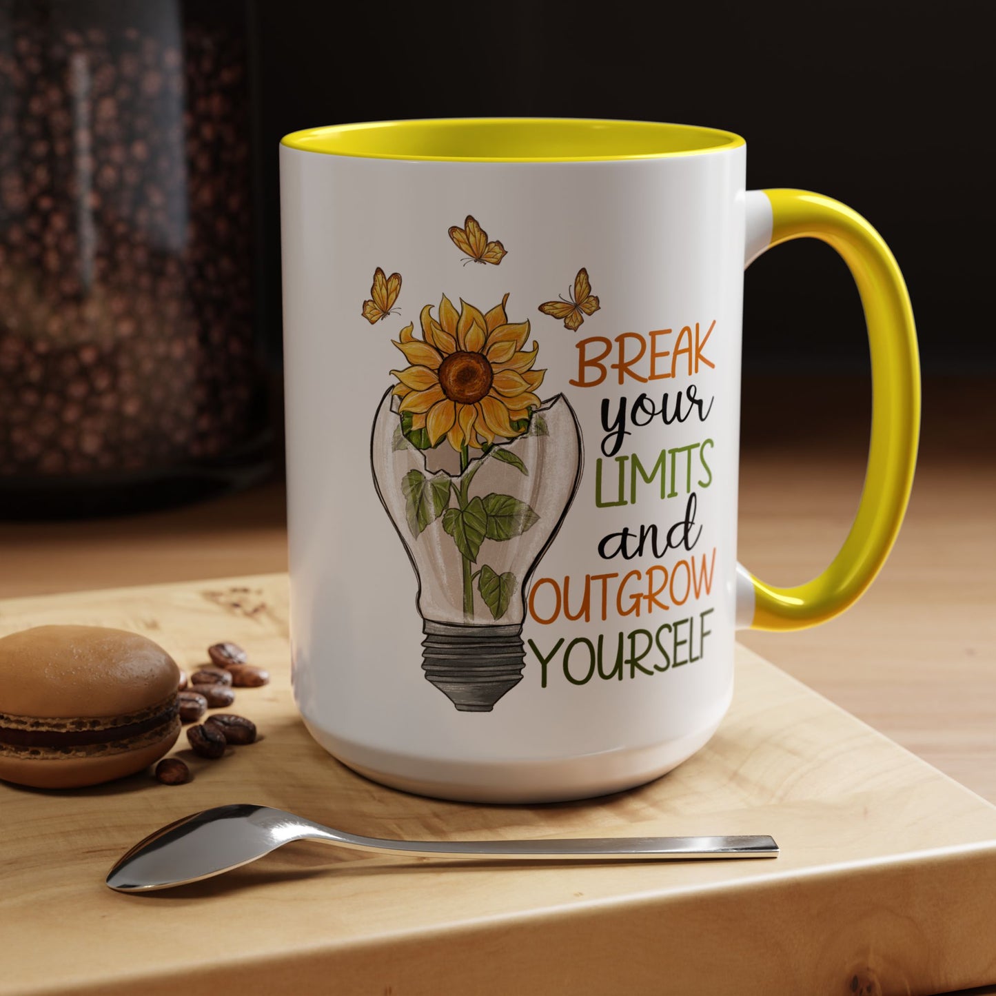 Inspirational Sunflower Coffee Mug - Break Your Limits & Outgrow Yourself - 15oz