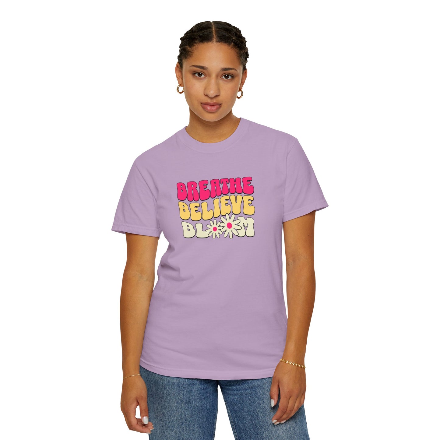 Inspirational Graphic T-Shirt - "Breathe Believe Bloom"
