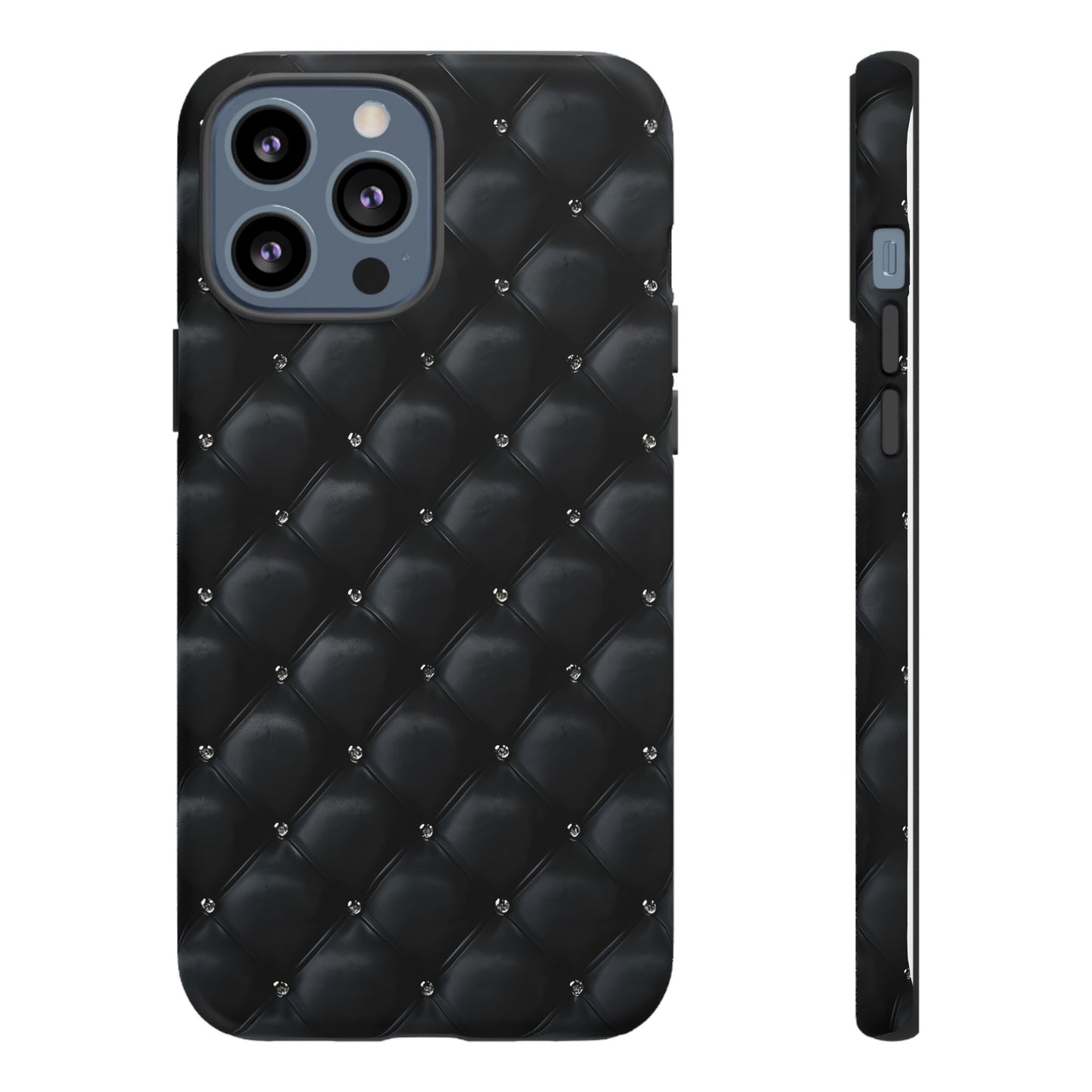 Stylish Tough Phone Case - Elegant Black Quilted Design