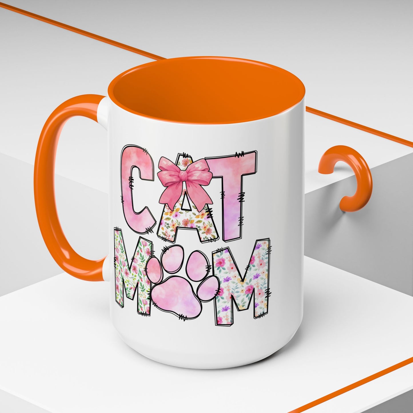 Floral Cat Mom 15oz Coffee Mug - Perfect Gift for Cat Lovers