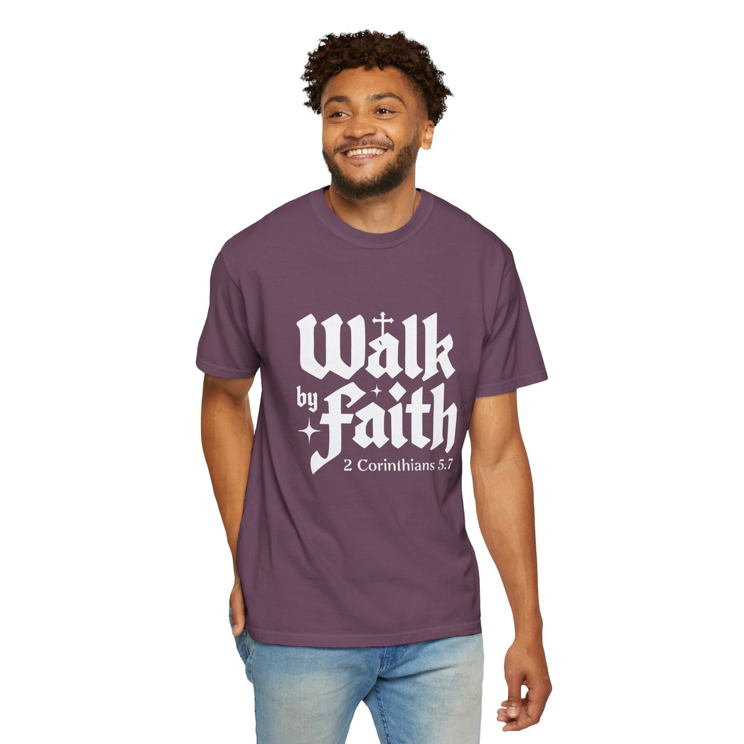 Faith-Inspired Garment-Dyed T-Shirt - 'Walk by Faith' 2 Corinthians 5:7