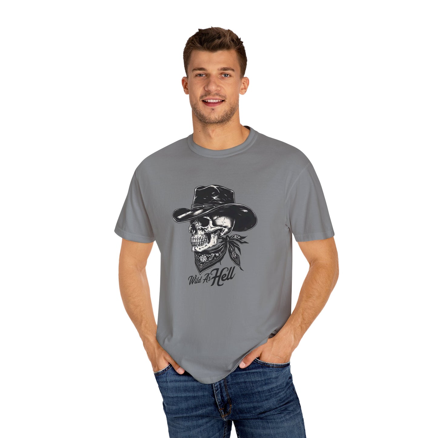 Skull Cowboy Graphic T-Shirt - Unisex Garment-Dyed Tee for Rebel Souls
