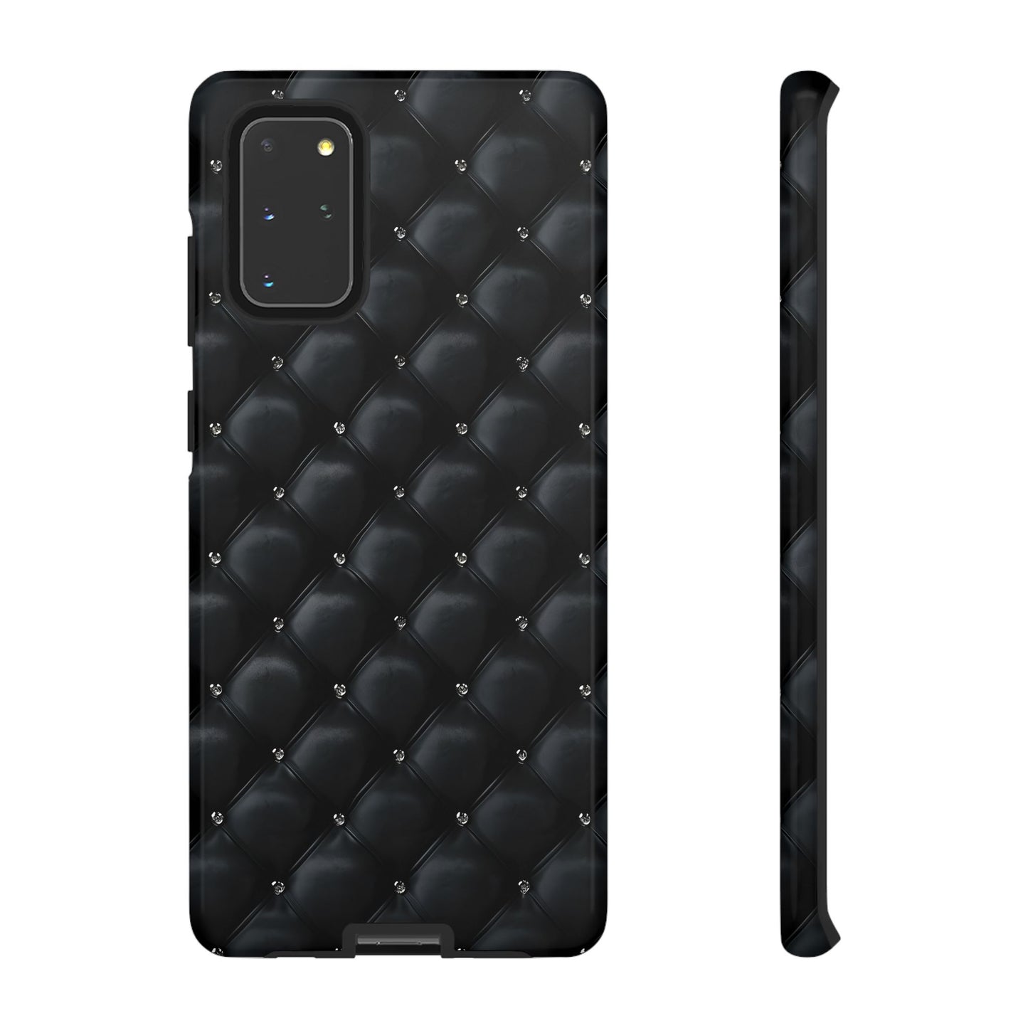 Stylish Tough Phone Case - Elegant Black Quilted Design