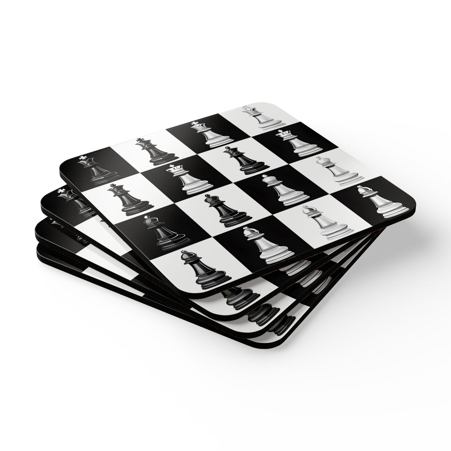 Chess-Themed Cork Coaster Set - Elegant Game Night Decor