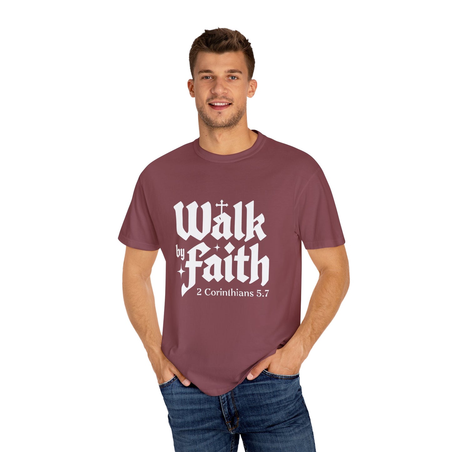 Faith-Inspired Garment-Dyed T-Shirt - 'Walk by Faith' 2 Corinthians 5:7