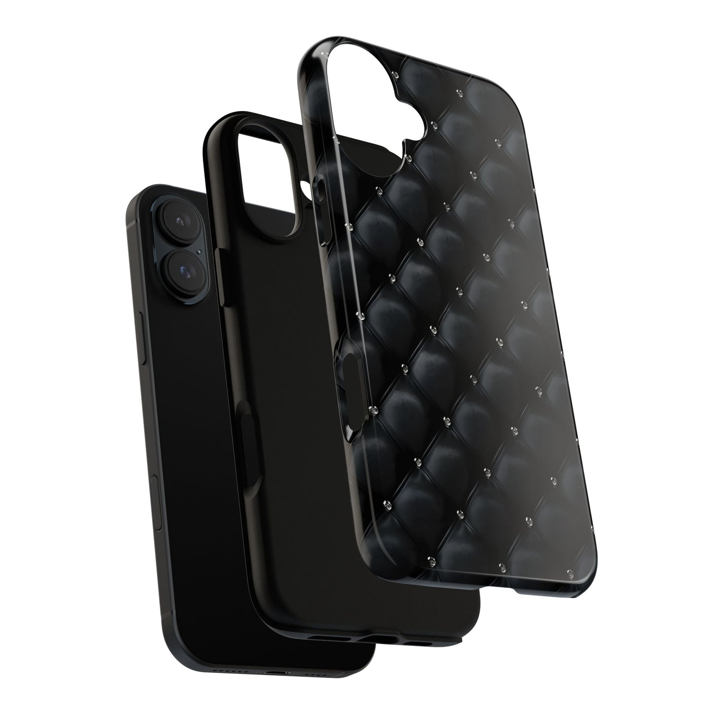 Stylish Tough Phone Case - Elegant Black Quilted Design