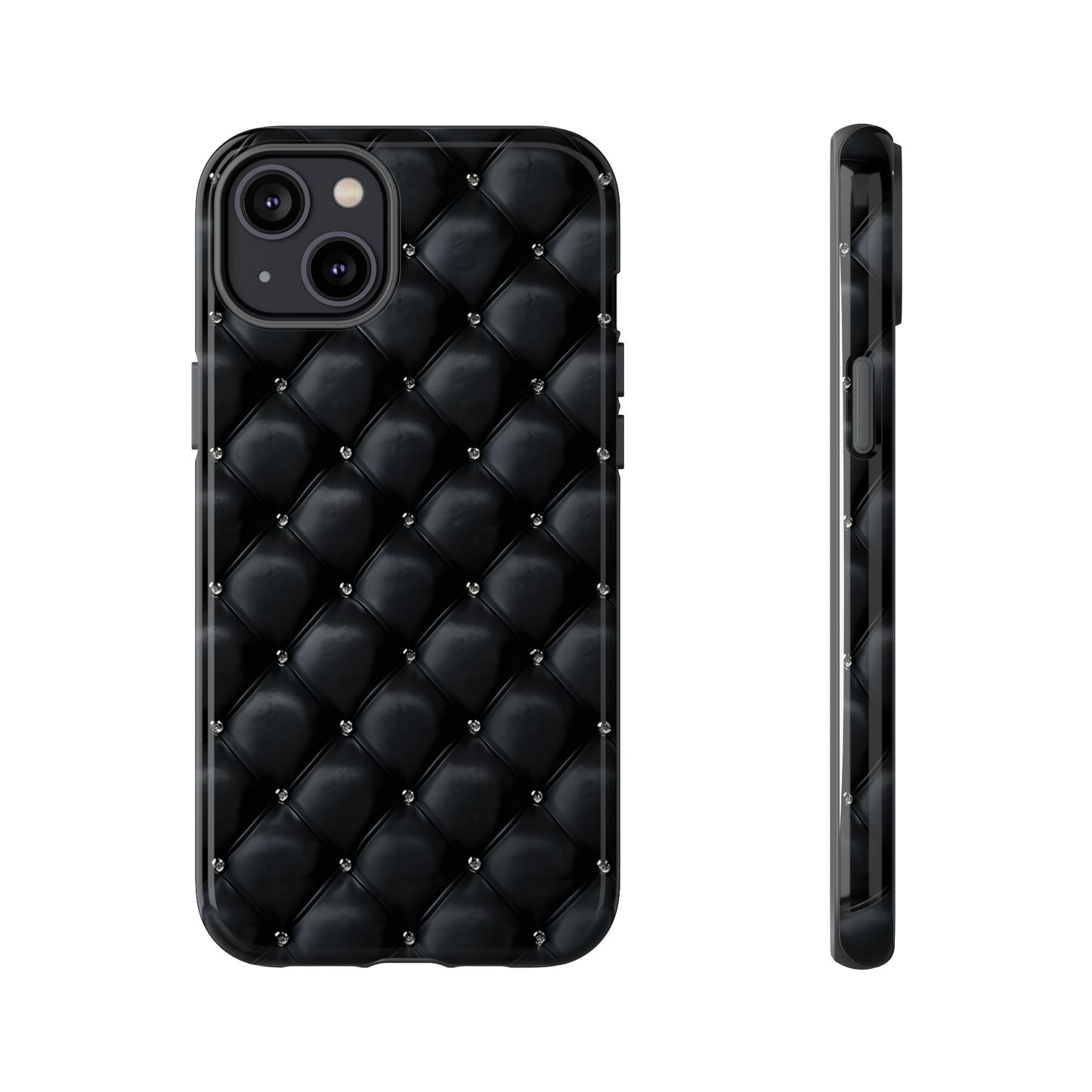 Stylish Tough Phone Case - Elegant Black Quilted Design