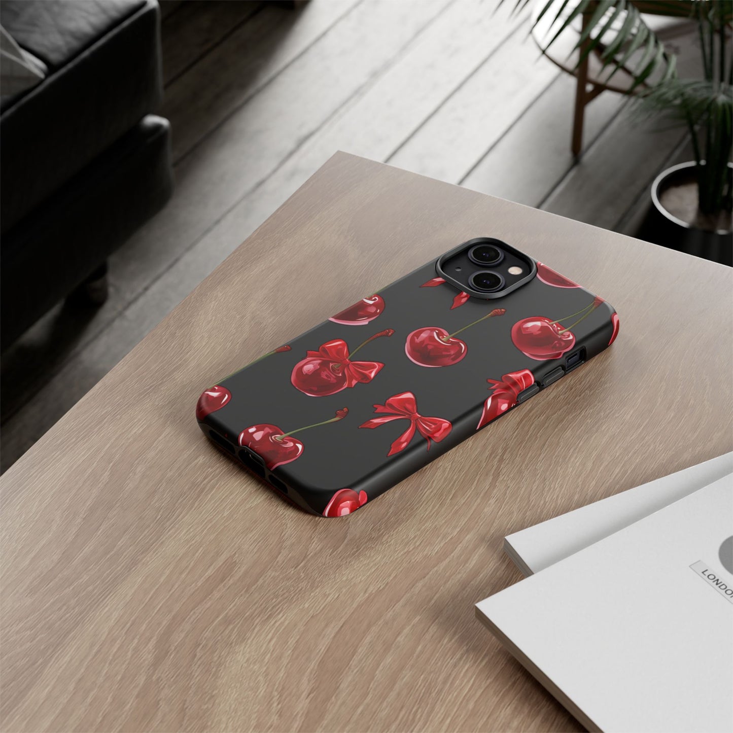 Coquette-Cherry Print Tough Phone Case - Stylish & Durable Protection