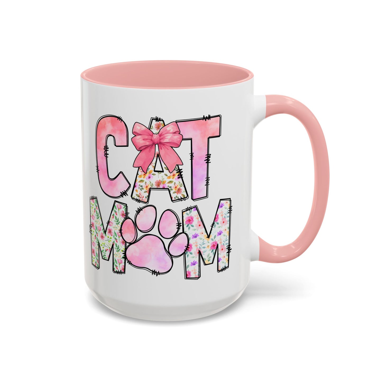 Floral Cat Mom 15oz Coffee Mug - Perfect Gift for Cat Lovers